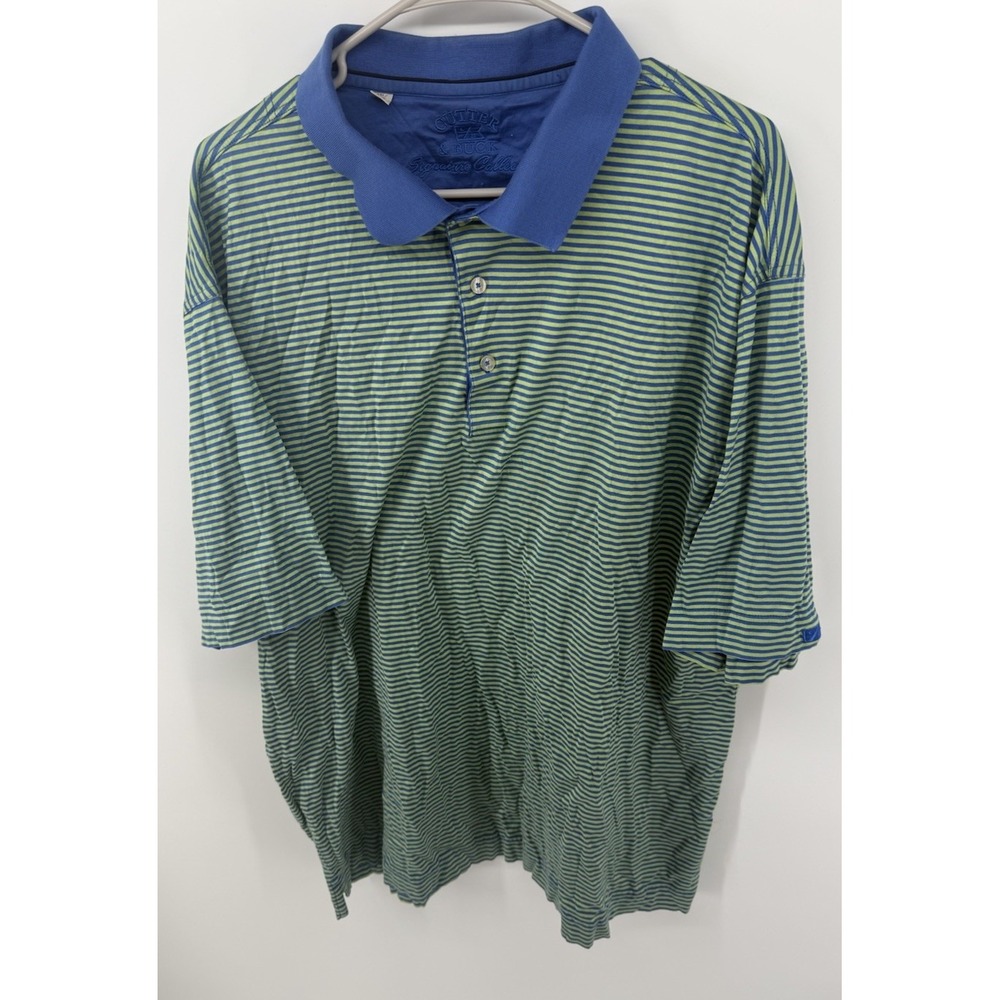 Cutter & Buck Polo Shirt Mens XXL Neon & Blue Golf Striped Signature Collection